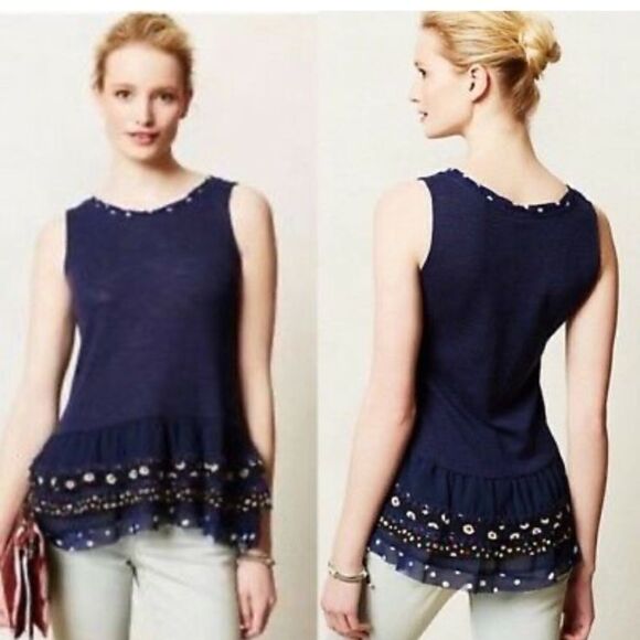 ANTHROPOLOGIE TANK Top One September Ruffle Hem Tank - Picture 1 of 6